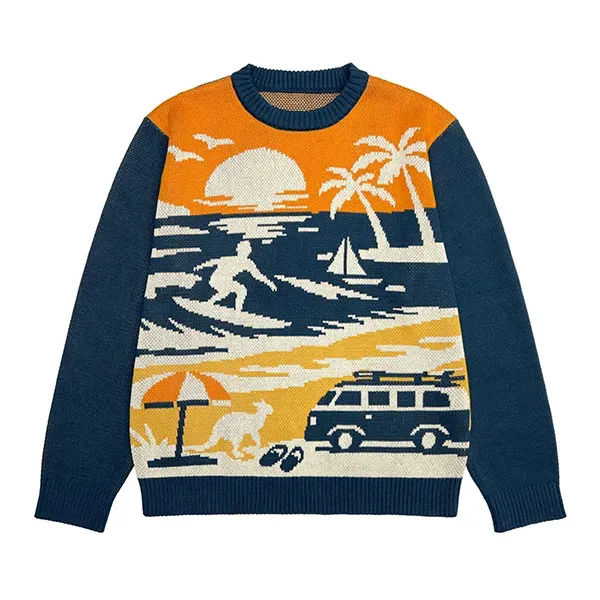 Vintage Sunset Surf Intarsia Heavyweight 7GG Sweater