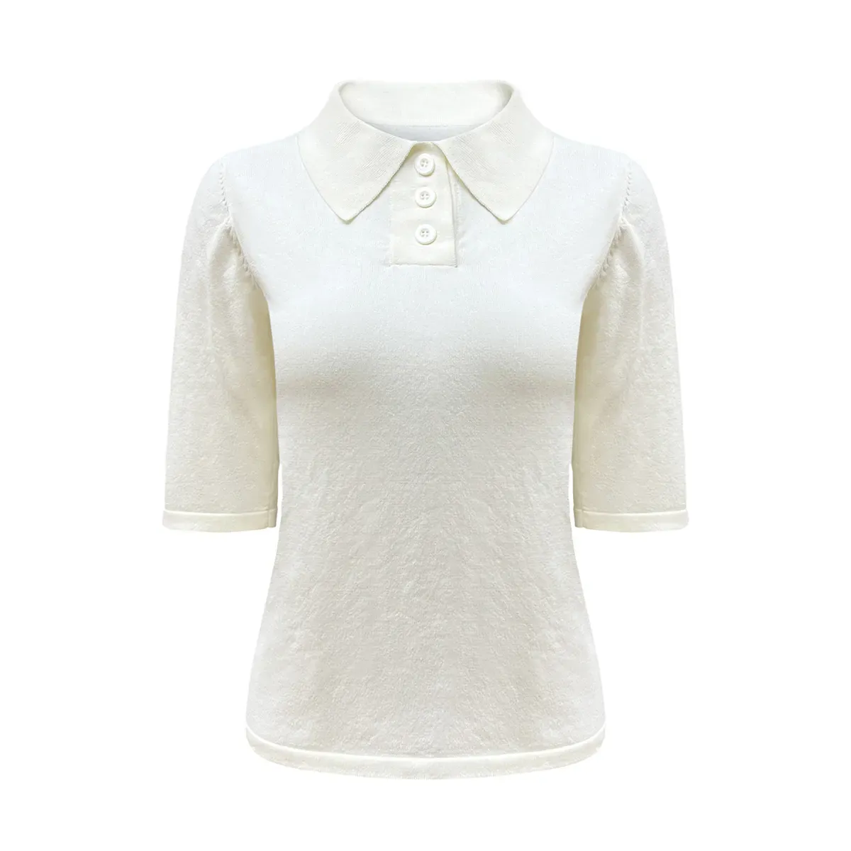 Vintage Chenille Puff-Sleeve Half-Sleeve Polo Jumper