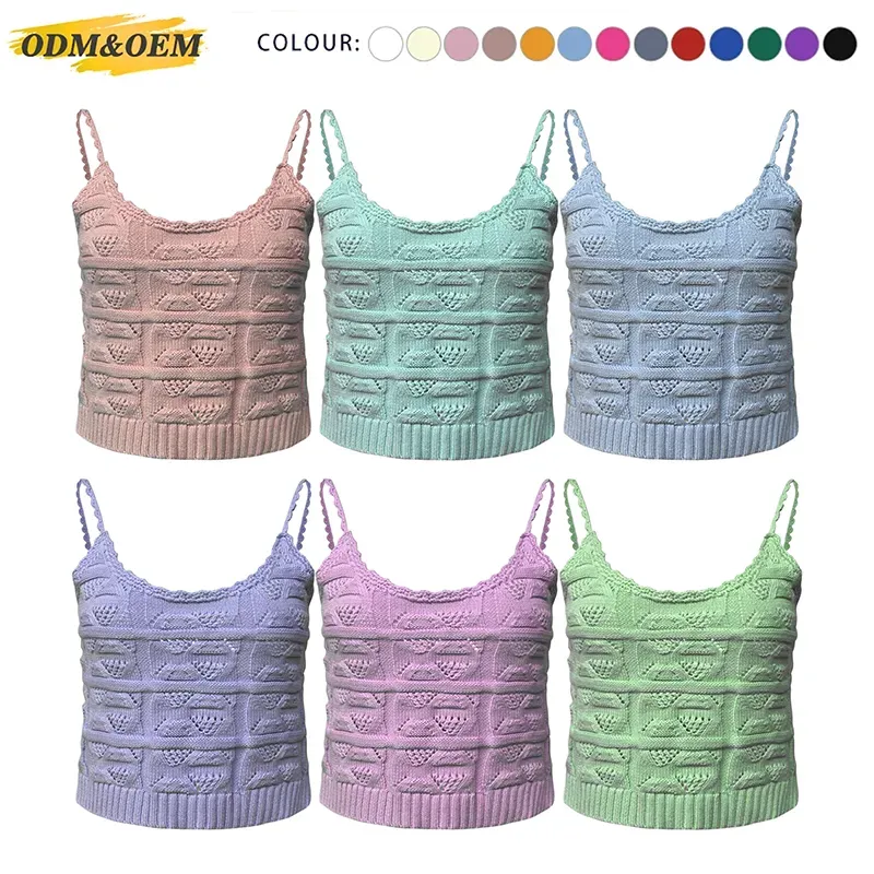 Cropped Pointelle Sleeveless Vest Cami Knit Tank