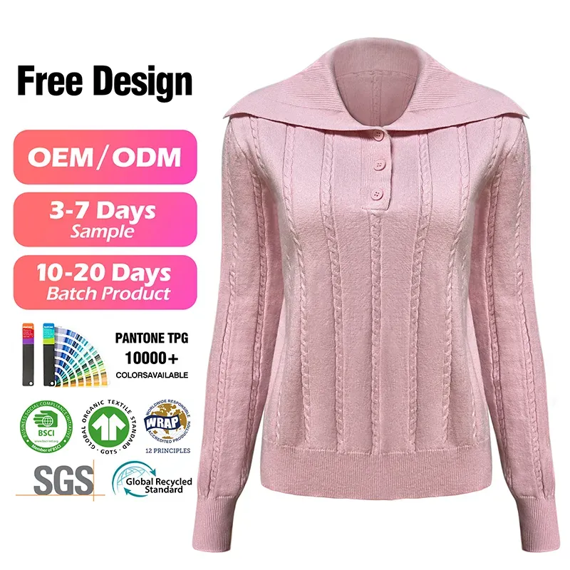 Cable Knit Sailor Collar Retro Polo Slim Fit Sweater