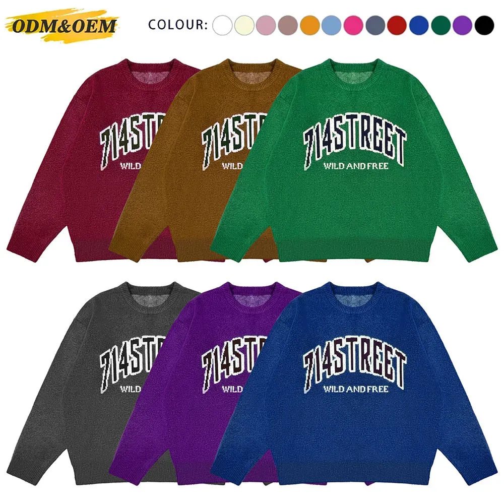 American Retro Jacquard Lettering Chunky Streetwear Sweater