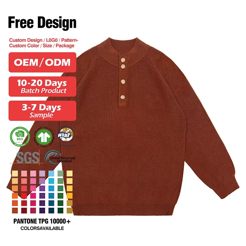 Classic Fine Gauge Textured Raglan Sleeve Henley Pullover