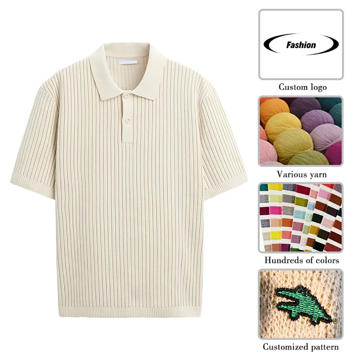 Vertical Ribbed Business Casual Knit Polo Shirt