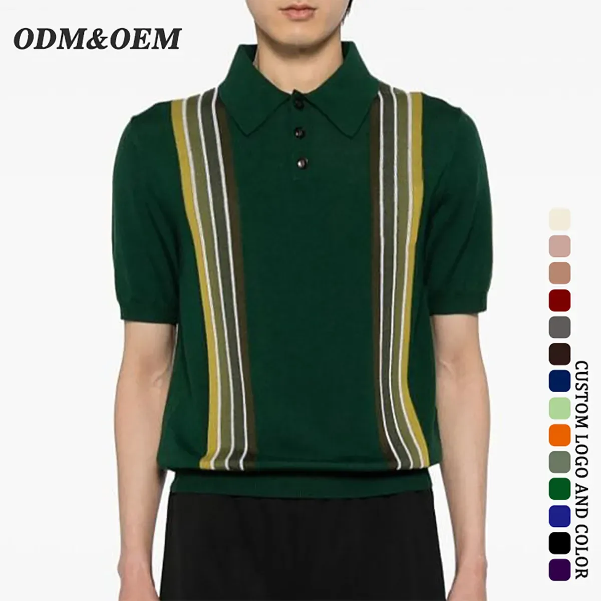 Retro Vertical Striped Business Casual Knit Polo Shirt