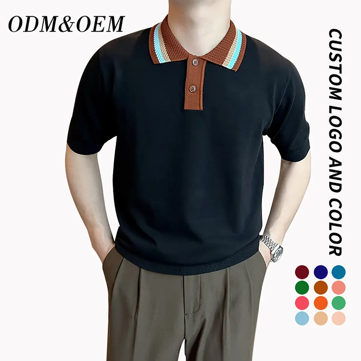 Retro Jacquard Collar Golf Athleisure Knit Polo