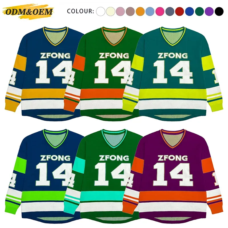 Varsity V-Neck Hockey Jersey Style Jacquard Sweater