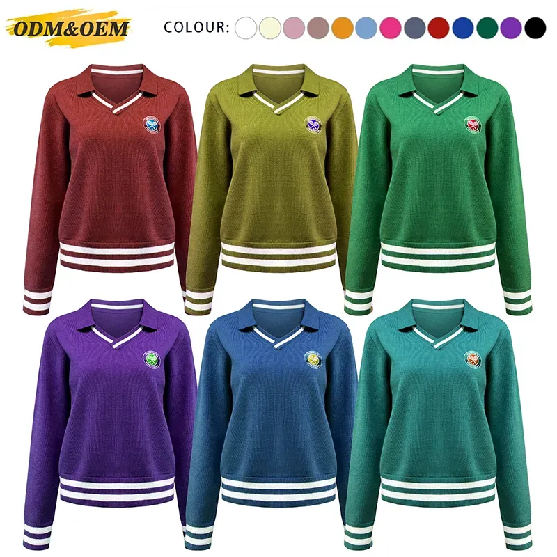 Retro Tennis Core V-Neck Knit Polo Cricket Style Sweater
