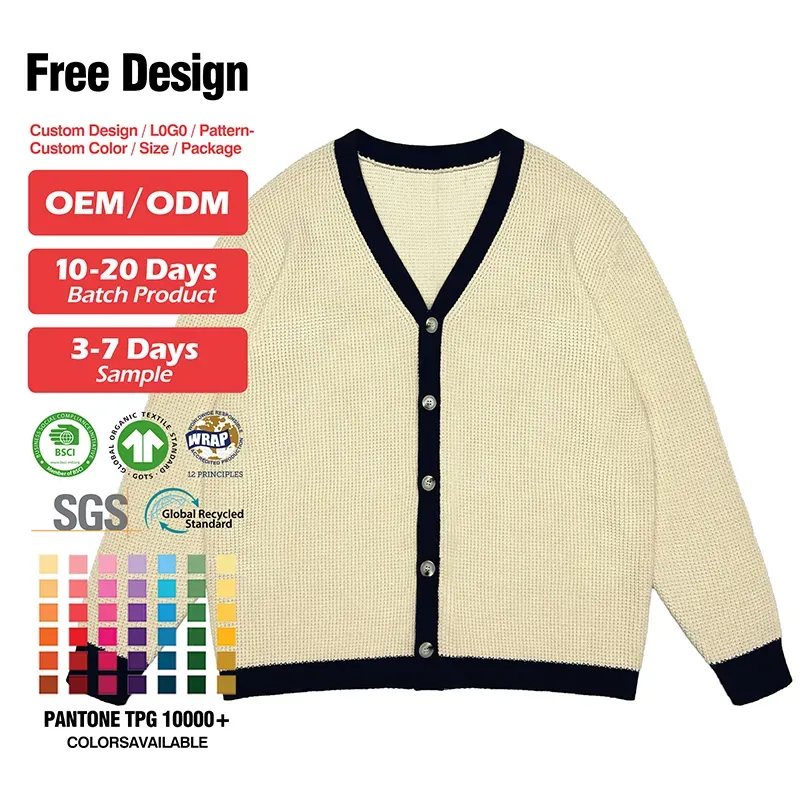 Custom Silk-Touch Contrast V-Neck Cardigan: OEM Classic Sweater