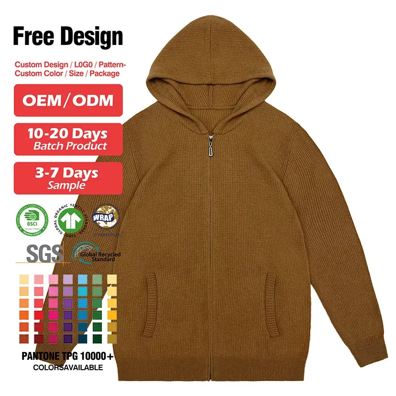 Custom Waffle Knit Zip Hoodie: Versatile Commuter Sweater