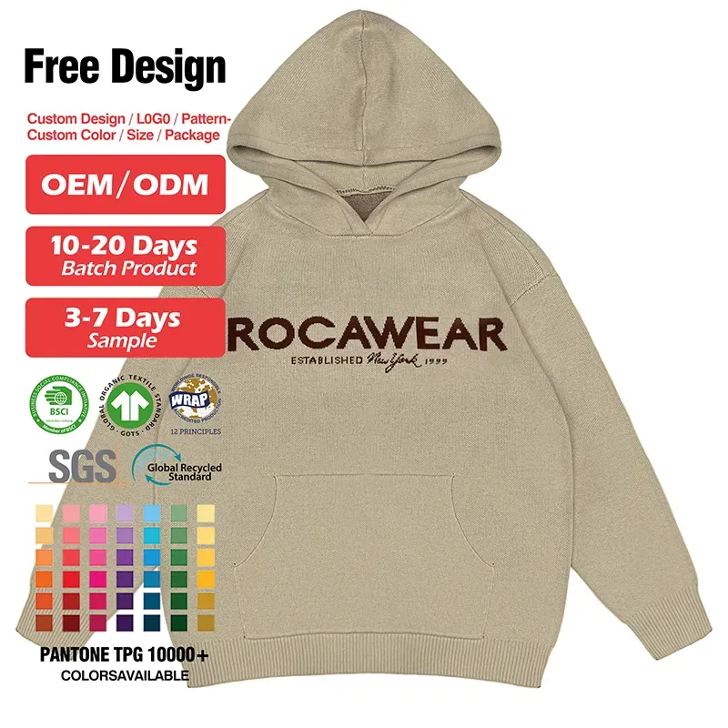 Custom Logo Intarsia Knit Hoodie: Premium Streetwear