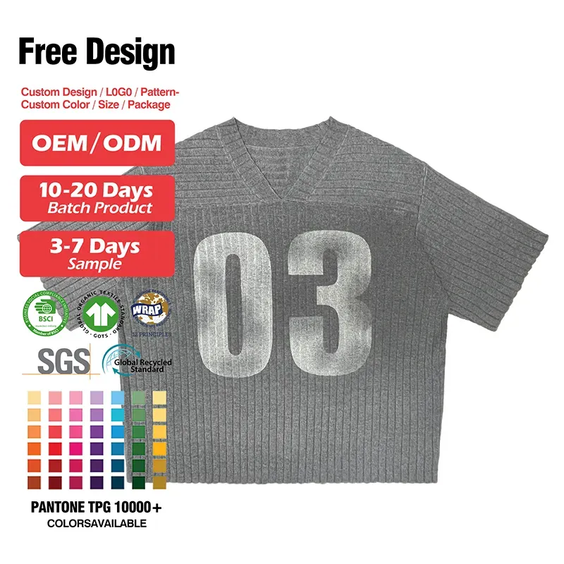 Custom Varsity V-Neck Short Sleeve Ribbed Knit Sweater