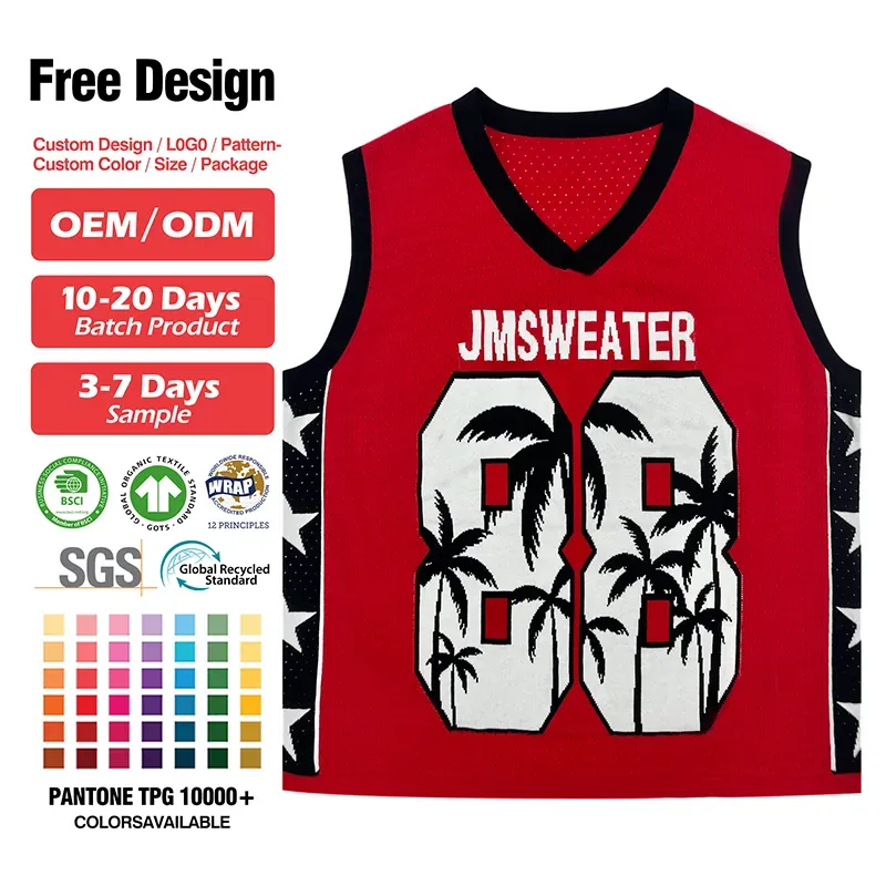 Custom Varsity Knit Vest: Retro Intarsia Basketball Jersey