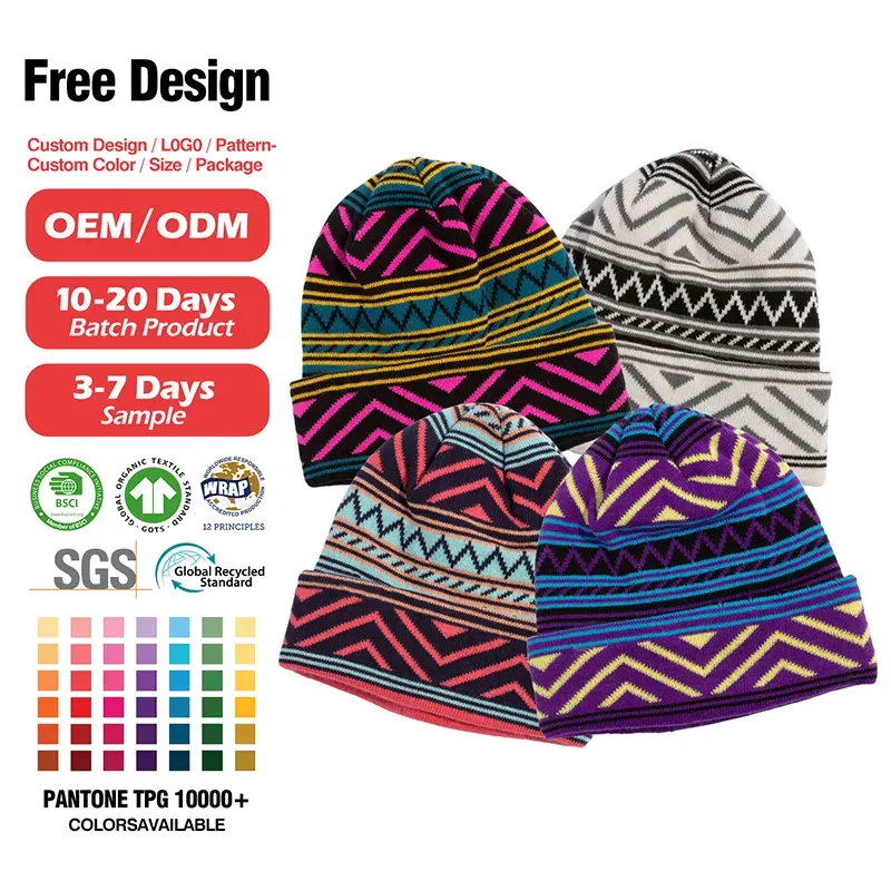 Custom Geometric Jacquard Beanie: Patterned Winter Hat