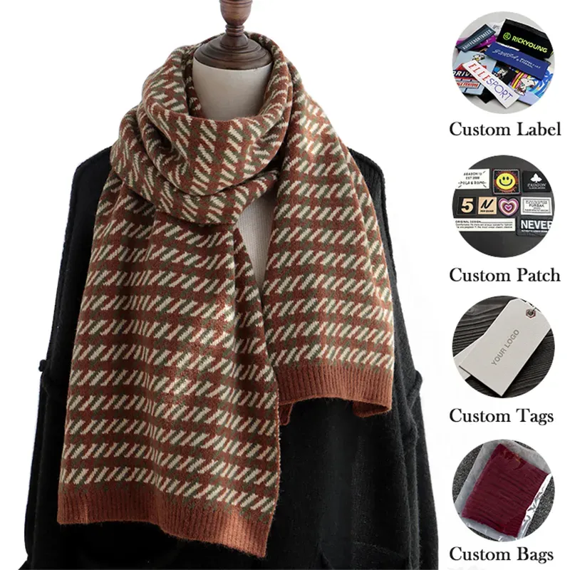 Custom Houndstooth Knit Scarf: OEM Pied-de-Poule Winter Wrap