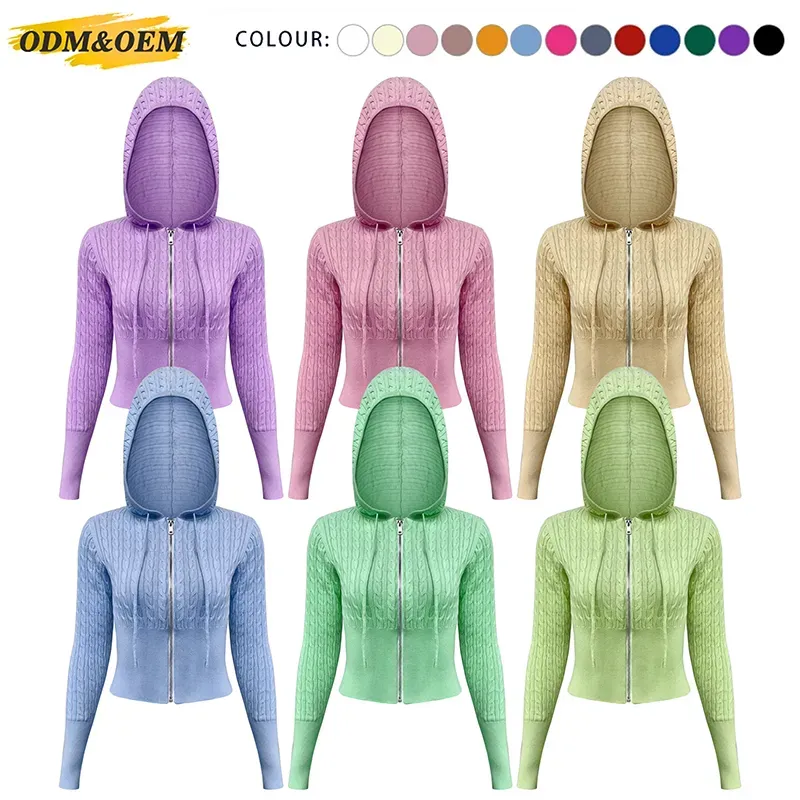 Custom OEM Cropped Knitted Hoodie: Zip-Up Cardigan