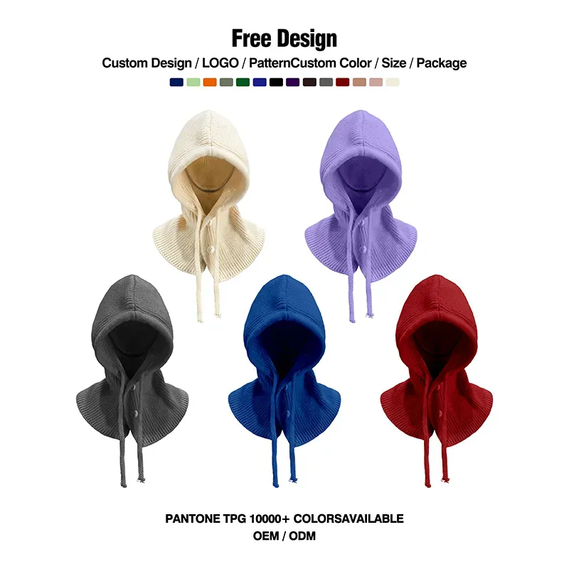 Custom Knit Balaclava Hat: Winter Buttoned Hooded Cap