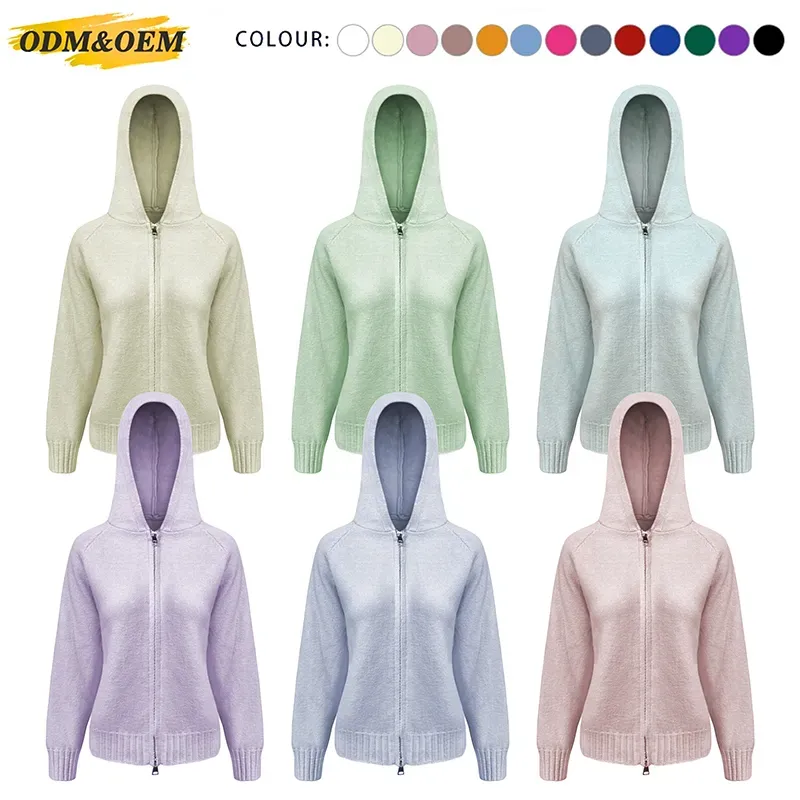 Custom Fuzzy Knitted Hoodie: Wholesale Zip Up Cardigan Jacket