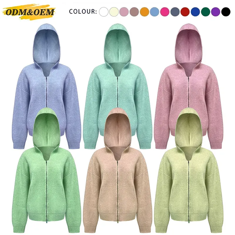 Custom Hooded Sweater: Wholesale Shaker Stitch Jacket