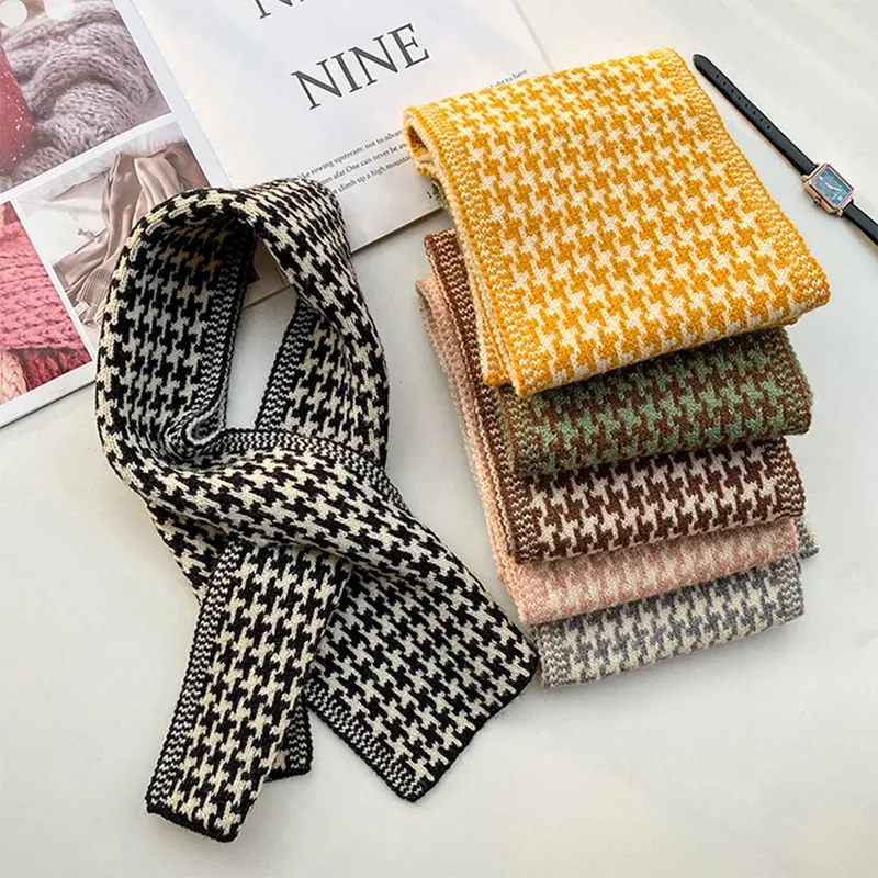 custom-houndstooth-knit-scarf-wholesale-skinny-muffler