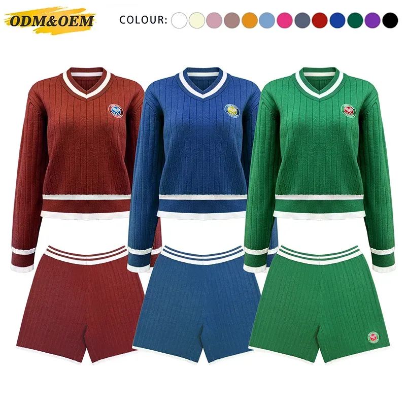 Retro Varsity Collegiate Sets: Ribbed V-Neck Tennis Knit