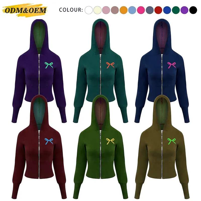 Custom Contrast Hooded Zip-Up: Ribbon Embroidery Sweater