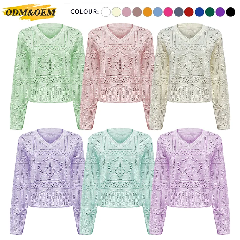 womens-v-neck-pointelle-knit-sweater-oem-manufacturer