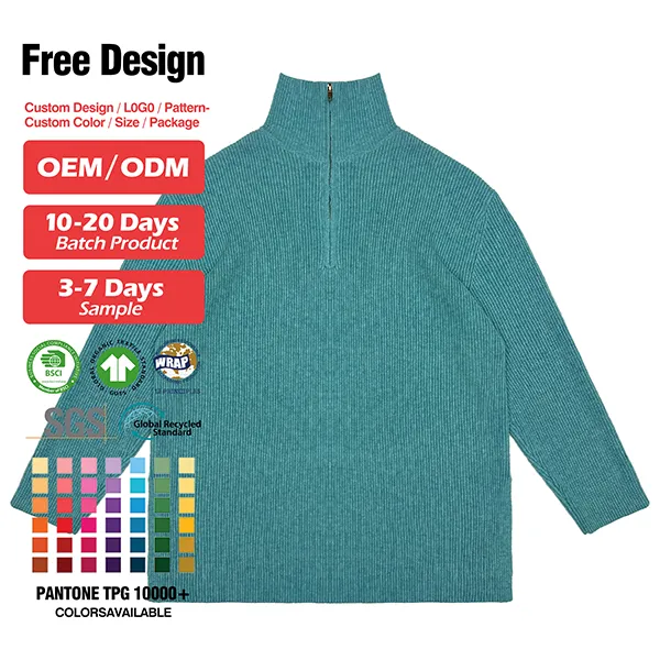 half zip ribbed knit sweater oem manufacturer