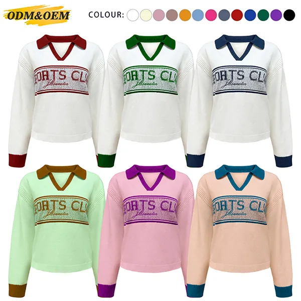 v-neck polo knit sweater with drop shoulder