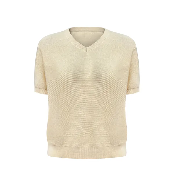 v-neck short sleeve fine knit pullover