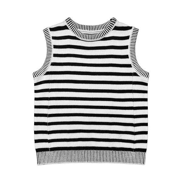 sleeveless striped knit vest with ribbed trims