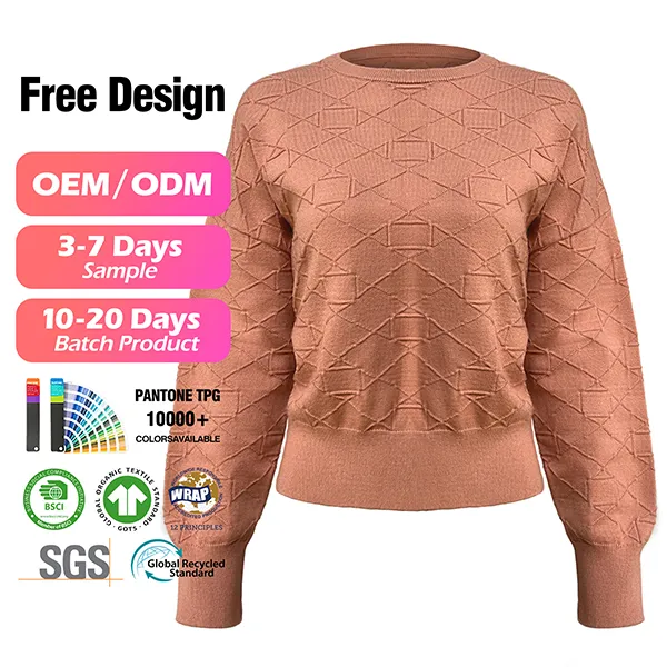 diamond textured crew neck knit pullover