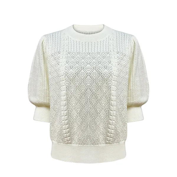 short sleeve geometric pointelle knit pullover