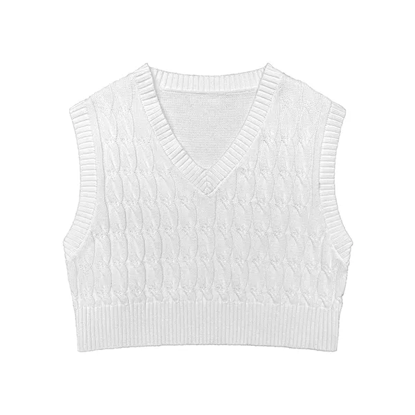 v-neck cable knit sleeveless crop vest