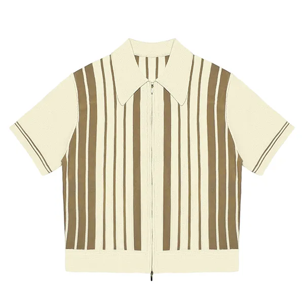 short sleeve vertical stripe zip knit polo