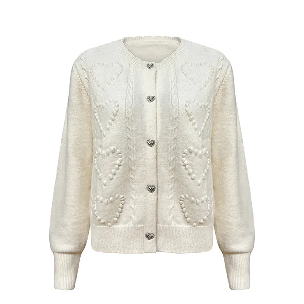 heart bobble knit cardigan with metal buttons
