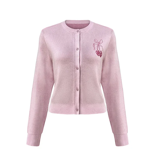 crew neck cherry embroidered knit cardigan