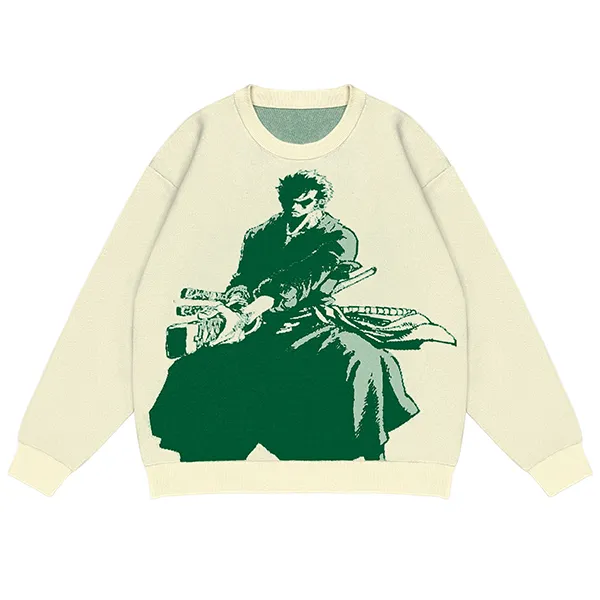 oversized anime samurai jacquard knit pullover