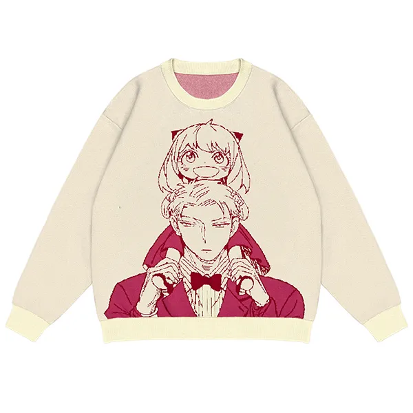 oversized anime jacquard knit pullover