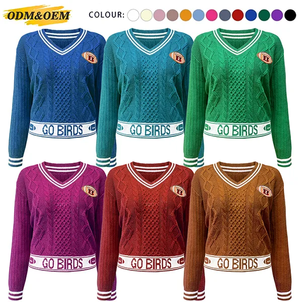 cropped v-neck cable pointelle pullover