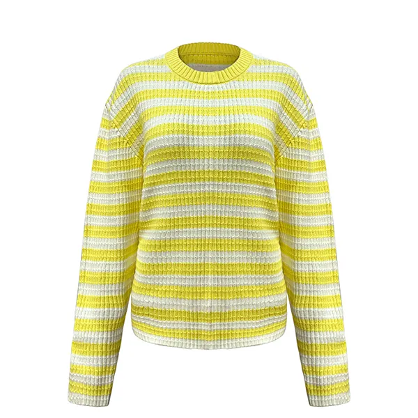 relaxed striped ribbed crew neck knit pullover