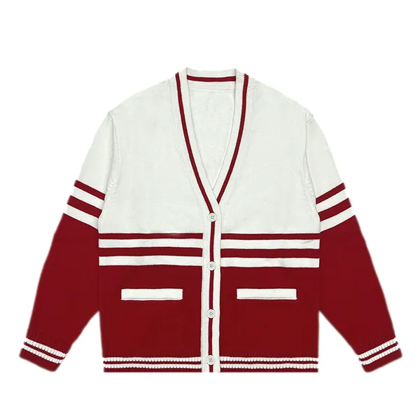 relaxed v-neck color block knit cardigan with pockets