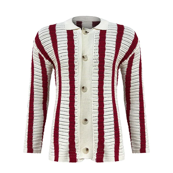 pointelle vertical stripe knit jacket with buttons