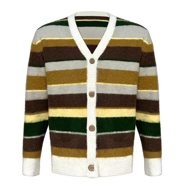 vintage striped fuzzy v-neck knit jacket