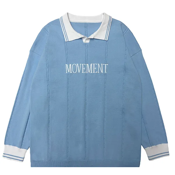 oversized knit polo with embroidered text