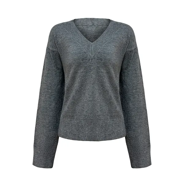 v-neck drop shoulder ribbed knit pullover