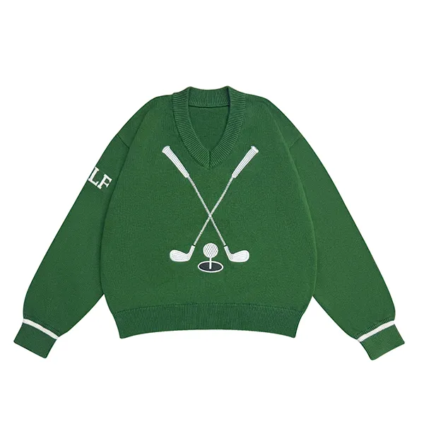 v-neck golf embroidered knit pullover