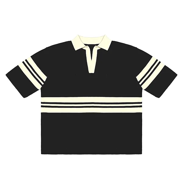 short sleeve stripe rugby polo shirt with contrast collar