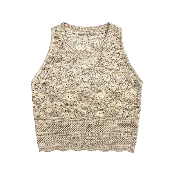 space dye pointelle knit tank top with scalloped wave hem