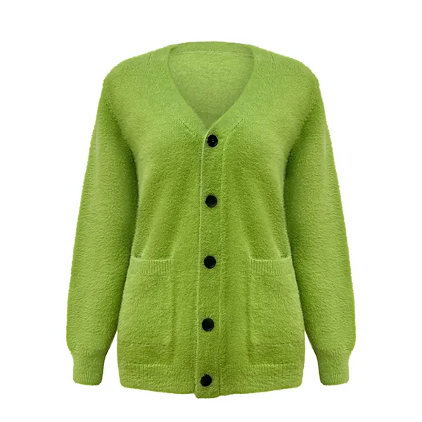 fluffy fuzzy v-neck cardigan oversized pocket sweater