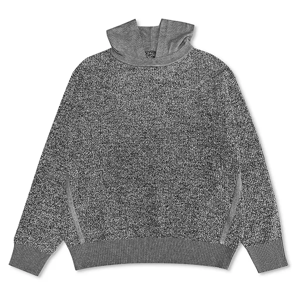 melange knit hooded pullover sweater with side slits